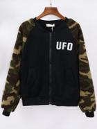 Romwe Letter Embroidered Pockets Camouflage Jacket