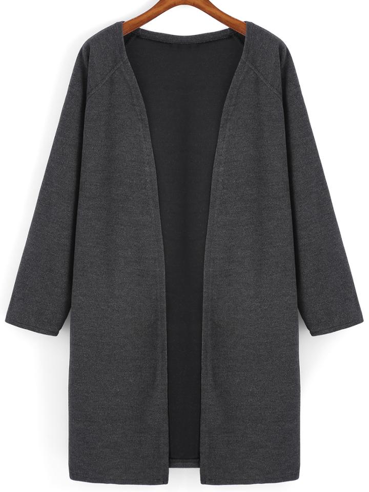 Romwe Long Sleeve Loose Grey Coat