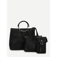 Romwe Plain Pu Combination Bag 3pcs With Ring Handle