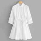 Romwe Drawstring Bow Tie Solid Dress