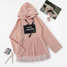 Romwe Patched Detail Mesh Overlay Hoodie