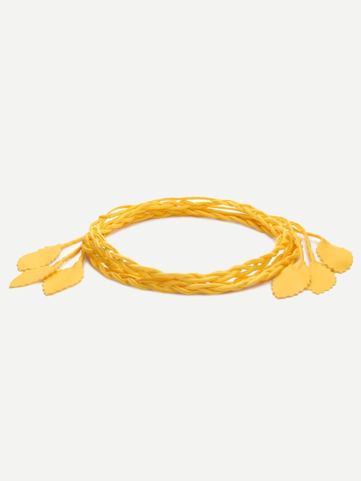 Romwe Yellow Leaf Tassel Braided Wrap Belt