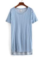 Romwe Vertical Striped High-low T-shirt