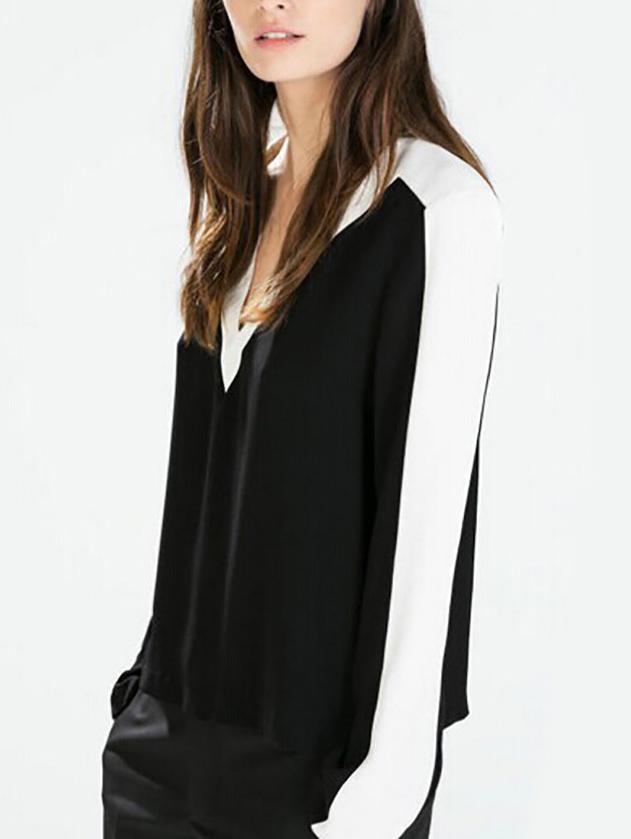 Romwe V Neck Color-block T-shirt