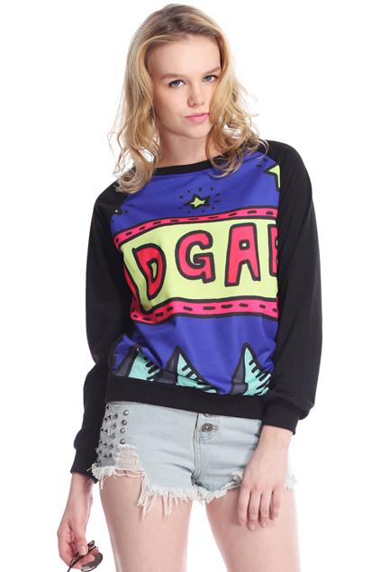 Romwe Stars Idgaf Print Black Sweatshirt