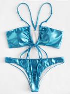 Romwe Drawstring Glitter Bikini Set