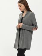 Romwe Grey Elbow Patch Sequined Coat