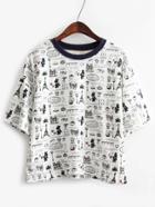 Romwe Rabbit Print White T-shirt