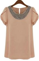 Romwe Pink Round Neck With Bead Chiffon Blouse