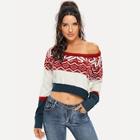 Romwe Geo Print Crop Sweater