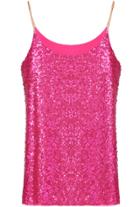 Romwe Spaghetti Strap Sequined Tank Top