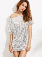 Romwe Silver Sequins Embedded Long T-shirt