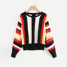 Romwe Rolled Cuff Color Block Jumper