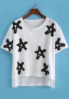 Romwe Dip Hem Star Print T-shirt