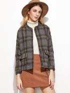 Romwe Dropped Shoulder Seam Plaid Single Breasted Coat