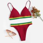 Romwe Triangle Top With Striped Hem Bikini Set