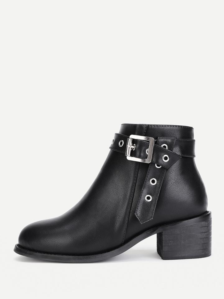 Romwe Buckle Strap Side Zipper Ankle Boots