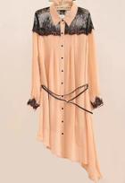 Romwe Orange Long Sleeve Lace Asymmetrical Chiffon Dress