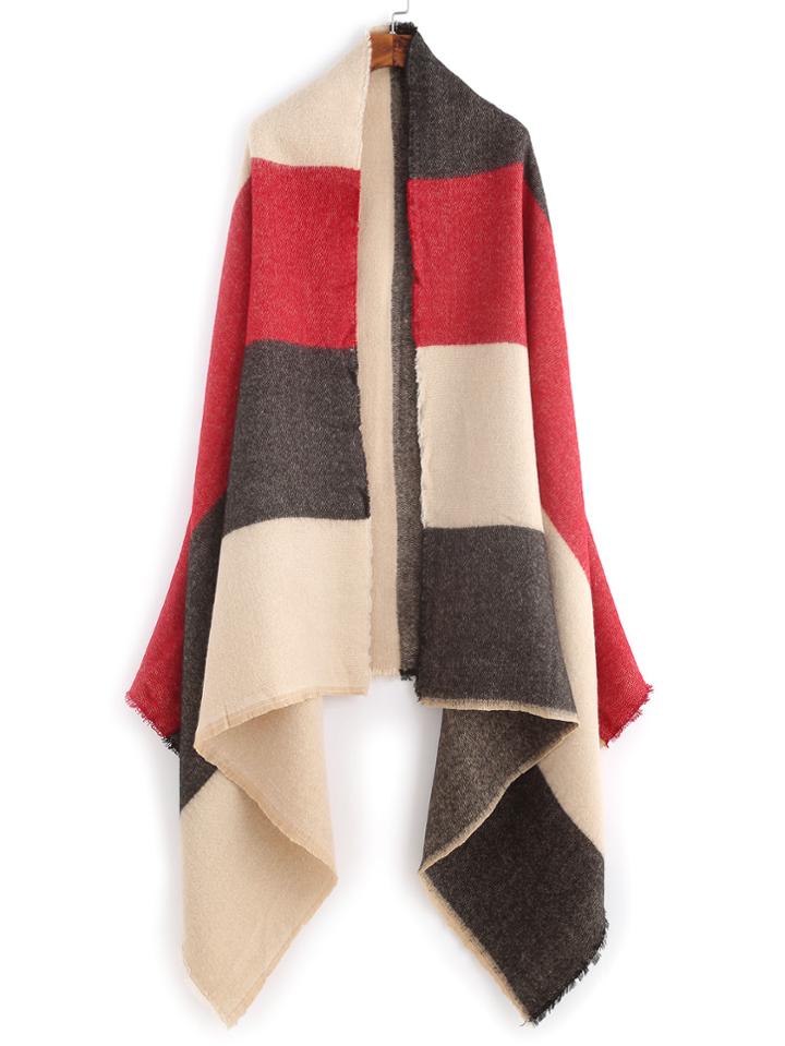 Romwe Multicolor Raw Edge Shawl Scarf