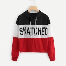 Romwe Cut And Sew Letter Print Hoodie