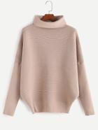 Romwe Apricot Cowl Neck Long Sleeve Sweater