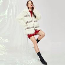 Romwe Contrast Tape Open Front Faux Fur Coat