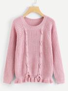Romwe Ruffle Hem Lace Up Sweater