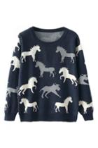 Romwe Cute Horse Knitted Loose Jumper