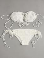 Romwe Hollow Out Crochet Bandeau Bikini Set