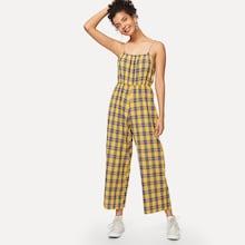 Romwe Plaid Cami Jumpsuit
