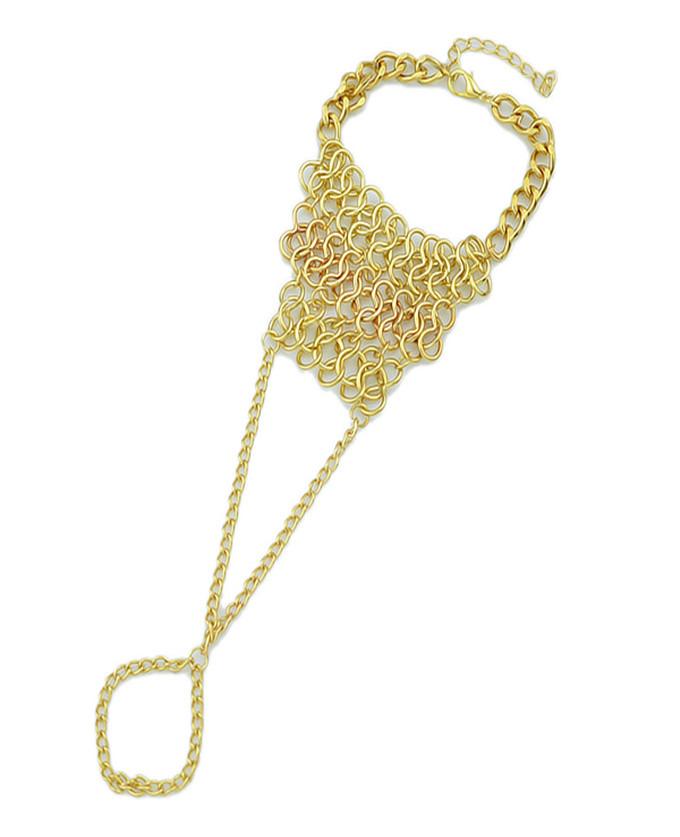 Romwe Punk Style Gold Plated Women Bracelet With Ring Attached