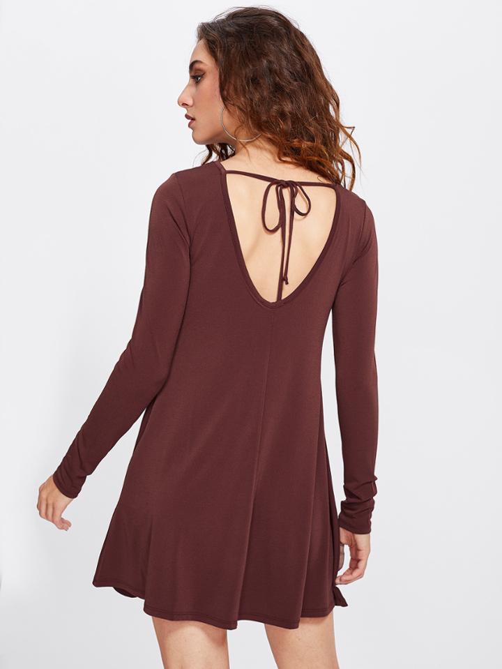 Romwe Tied Back Swing Tee Dress