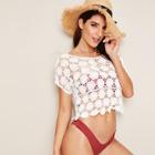 Romwe Sheer Guipure Lace Crop Top Without Bandeau