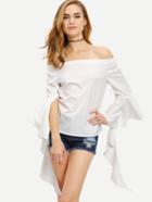 Romwe Off-the-shoulder Ruffle Sleeve Top
