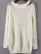 Romwe Open-knit Hollow White Sweater