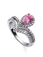 Romwe Silver Rhinestone Encrusted Hollow Out Geometric Shaped Ring