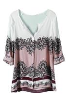 Romwe Floral Print V Neck Shirt