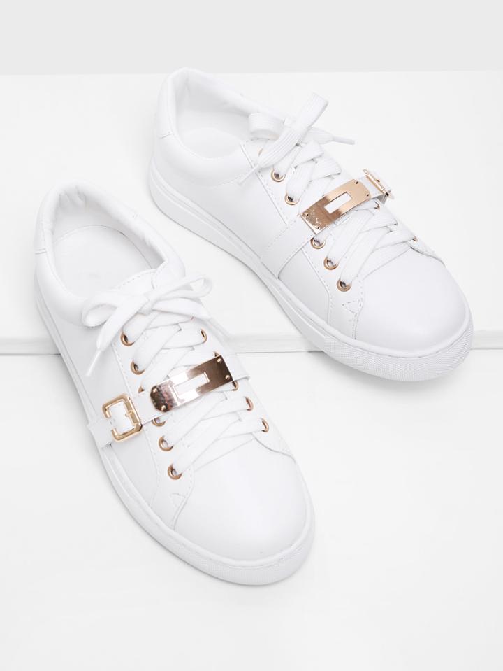 Romwe Metal Detail Lace Up Sneakers
