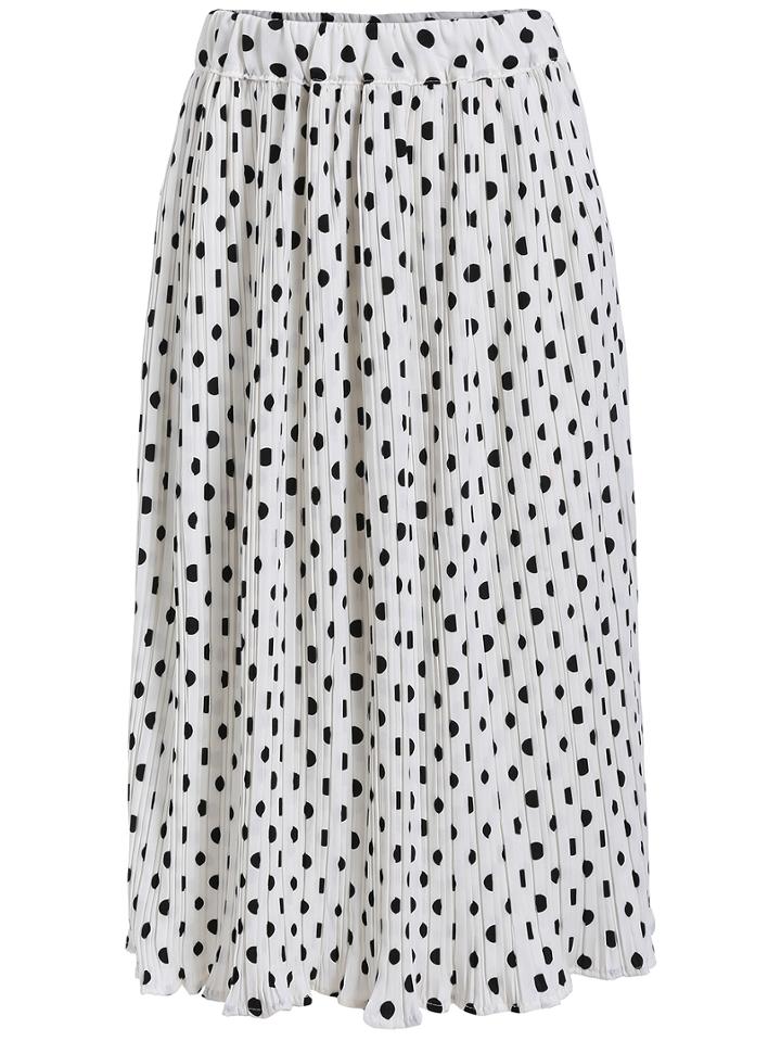 Romwe Polka Dot Elastic Waist Pleated Skirt