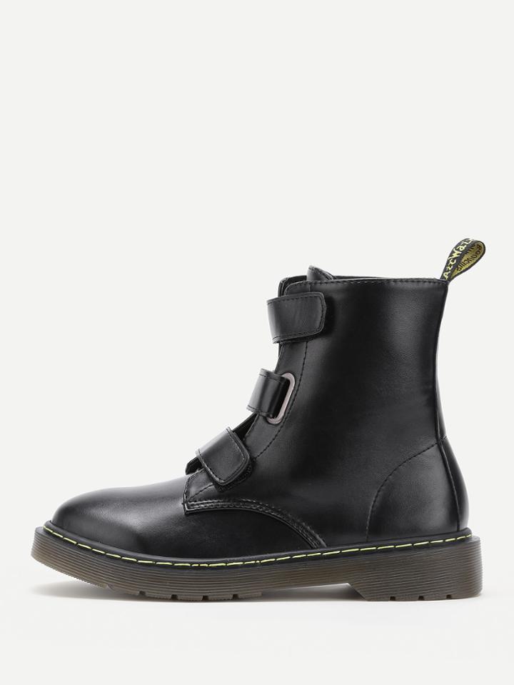 Romwe Pu Round Toe Ankle Boots