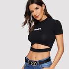 Romwe Wrap Cut Out Front Letter Crop Tee