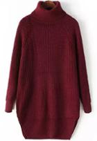 Romwe Split Hem Wine Red Knit Sweater