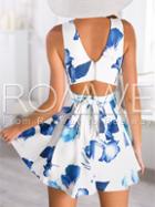 Romwe White Sleeveless Cut Out Floral Print Dress