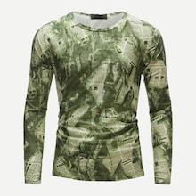 Romwe Guys Newspaper Print Slim Fit Tee