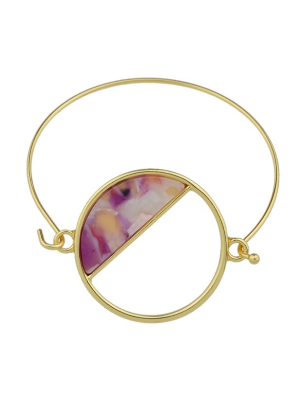 Romwe Purple Color Big Acrylic Round Thin Metal Bangles