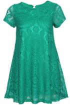 Romwe Lace Short Sleeves Green Dress