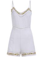 Romwe Spaghetti Strap Embroidered Hollow Romper