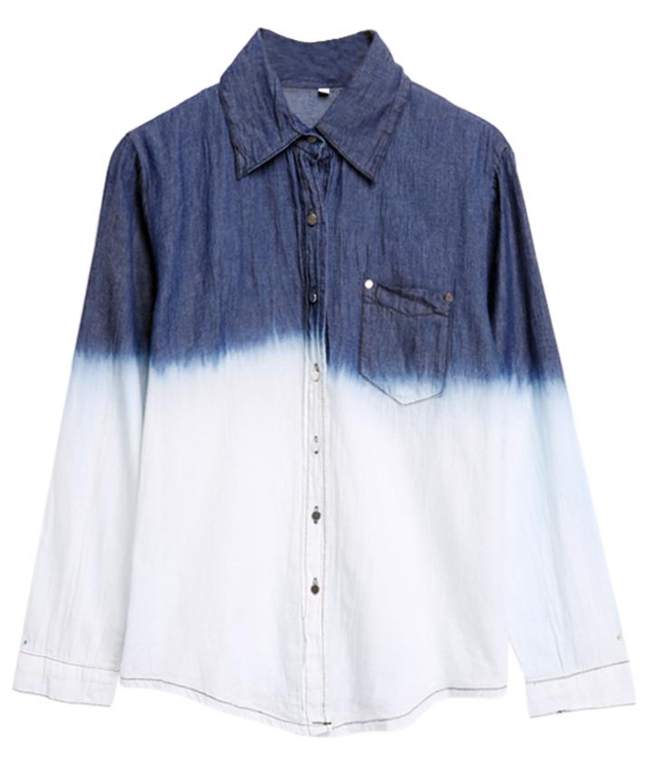 Romwe Bleached Denim Blouse With Pocket