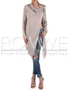 Romwe Khaki Long Sleeve Asymmetric T-shirt