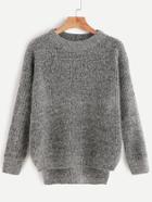 Romwe Grey Drop Shoulder High Low Slit Side Sweater